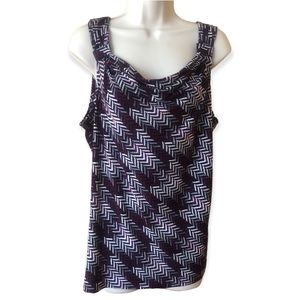 WHBM Purple Geometric Pattern Cowl Neck Shirt, XL, 95% Polyester 5% Spandex